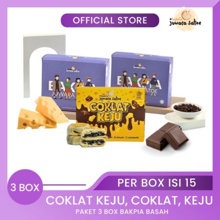 [ 3 BOX ] PAKET BAKPIA BASAH (COKLAT KEJU, COKLAT, KEJU) - BAKPIA JUWARA SATOE