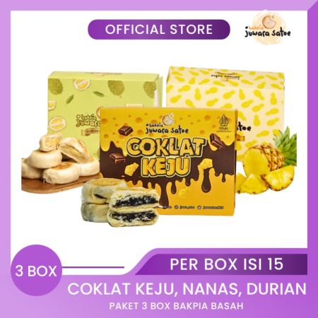 [ 3 BOX ] PAKET BAKPIA BASAH (COKLAT KEJU, NANAS, DURIAN) - BAKPIA JUWARA SATOE