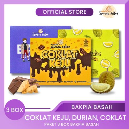[ 3 BOX ] PAKET BAKPIA BASAH (COKLAT KEJU, DURIAN, COKLAT) - BAKPIA JUWARA SATOE