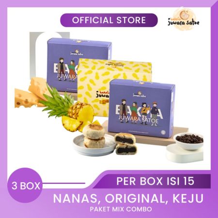 BAKPIA JUWARA SATOE [ 3 Box ] Paket Mix Combo Bakpia Basah (Nanas, Original, Keju) - Oleh Oleh Khas Jogja